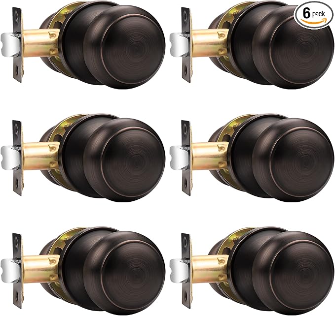 Probrico Passage Door Knobs Handles, Interior Door Knobs for Hall/Closet, Keyless Ball Door Knob, Oil Rubbed Bronze, 6 Pack