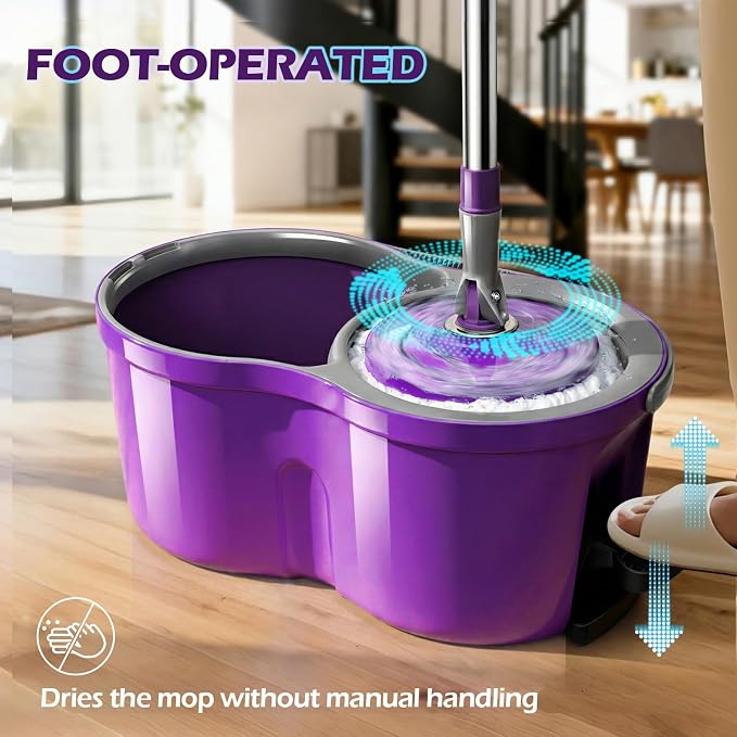 Spin Mop and Bucket with Wringer Set,Masthome 360°Spinning Bucket System with 3 Reusable Pads,EasyWring Microfiber Mop and Buckets for Floor Cleaning, Wet Dry Floor Mop for Home & Office