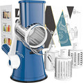 Cambom Rotary Cheese Grater Hand Crank Cheese Shredder for Fresh Cheese, Vegetable, Nuts,Non-slip Suction Base，Three Blades,Dark Blue