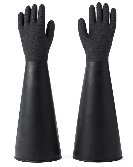 Maxcheck Heavy Duty Sandblasting Cabinet Gloves 26.8 Inch Rubber Sandblast Gloves with Non-slip Particle Grip for Blasting(Wrinkle Style)