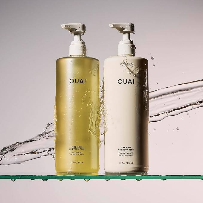 OUAI Fine Hair Shampoo - Salon Size Biotin Thickening Shampoo for Fine, Thin Hair - Volumizing and Strengthening with Keratin and Chia Seed Oil - Lightweight, Color-Safe, Sulfate Free, 32 Oz