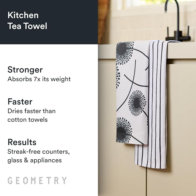 GEOMETRY Kitchen Tea Towels - Quick Dry Microfiber Dish Towels for Kitchen Linen Breeze, 18" x 30" 2 Pack