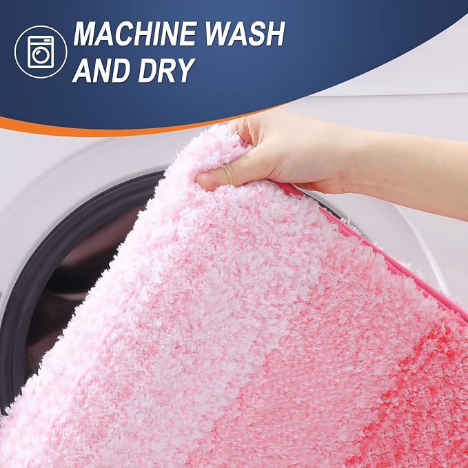 OLANLY Large Bathroom Rugs Mat 54x24, Extra Soft Absorbent Microfiber Bath Rugs, Rubber Backing, Quick Dry, Machine Washable Bath Mats for Bathroom Floor, Tub and Shower, Home Decor Accessories, Pink