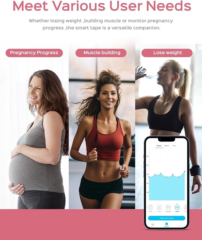 Smart Body Tape Measure with Cute Rabbit Silicone Case, Bluetooth Body Measuring Tape for Weight Loss & Muscle Gain, Digital Waist Measure Syncs with App
