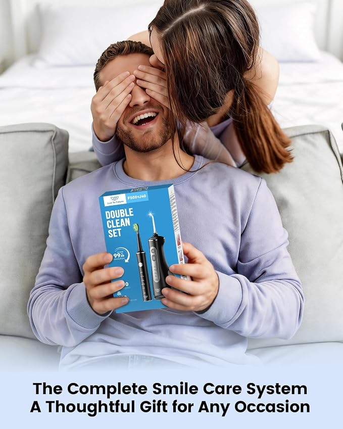 JTF Electric Toothbrush & Water Flosser Combo, 2-1 Portable Oral Clean Kit | Effective Yet Gentle Brushing & Flossing, Multiple Modes for Braces & Sensitive Teeth Care, Cordless for Home Travel, Black