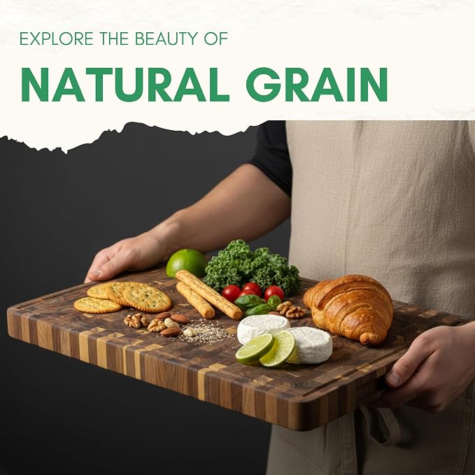 End Grain Acacia Wood Cutting Boards for Kitchen, 1.5 in Thick Butcher Block Construction for Stability, 20 x 15 in Large Cutting Boards with Gift Box, Juice Groove and Handle