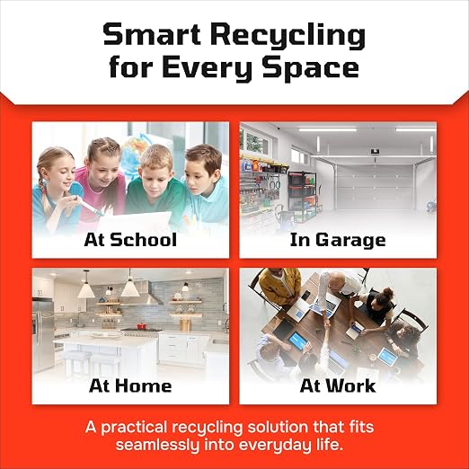 Multi Bin Recycling System with Three Stackable 6 Gallon Recycle Bins for Kitchen Use – Recycling Trash Can Set for Office, Garage, Businesses (9 Pack Blue/Grey/Green)