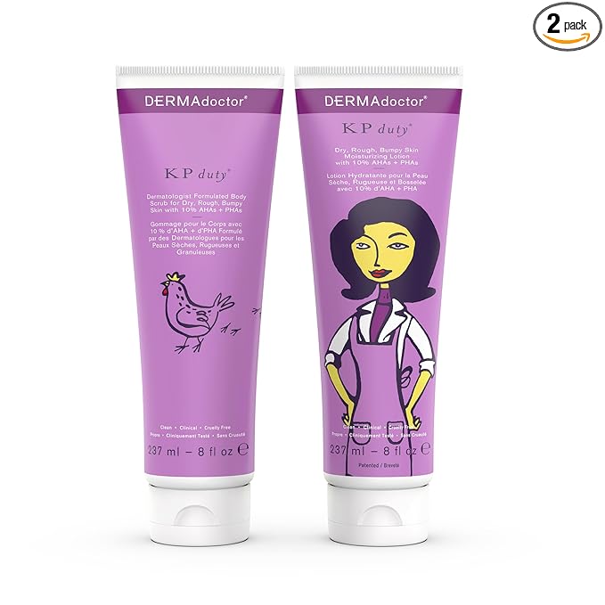 DERMAdoctor KP Bump Eraser Body Scrub and Lotion Kit Dermatologist Formulated Exfoliant | Keratosis Pilaris Treatment For Dry And Bumby Skin 10% AHAs + PHAs