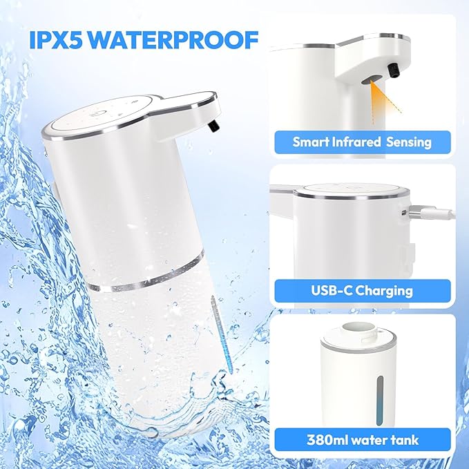 2 Pack Automatic Soap Dispenser Touchless,Liquid Hand Soap Dispenser 12.8oz Electric Wall Mounted Smart for Bathroom and Kitchen Dish Soap，Easy for Toddlers(White)