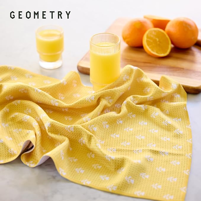 GEOMETRY Tea Towels – Spring & Summer Collection – Quick-Dry, Ultra-Absorbent, Reusable Microfiber Kitchen Towels for Drying & Cleaning - Sunbeam - 2 Pack