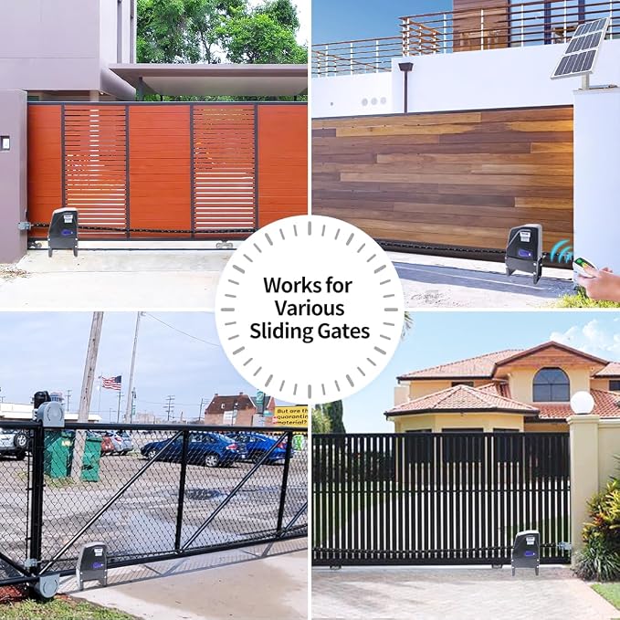 TOPENS DKC1100S Solar Sliding Gate Opener Chain Drive Automatic Gate Motor for Heavy Driveway Slide Gates Up to 2600 Pounds, Electric Gate Operator Battery Powered with Solar Panel Remote Control Kit
