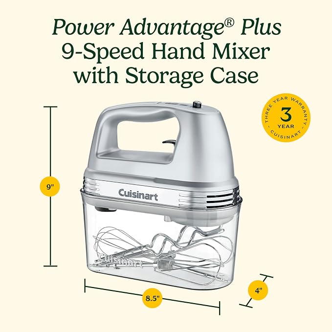 Cuisinart Electric Hand Mixer, 9 Speeds, Extra Long Beaters, 220W | 200W mixer electric handheld design with adjustable speed settings, dishwasher-safe beaters & a beater-eject lever, HM-90BCS