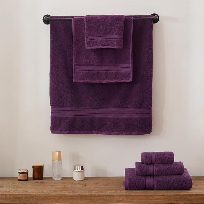COZYART Luxury Hand Towels 4 PCS, Purple 100% Turkish Cotton 650 GSM | OEKO-Tex 100 Certified Zero Twist Ring Spun, Soft Absorbent Quick Dry, Plush Fluffy, Breathable Hotel Quality for Daily Use