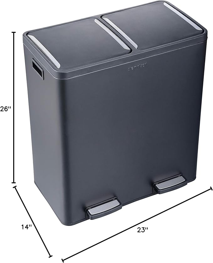 Step N' Sort The 18.5 Gallon Extra Large Capacity, Soft-Step, Dual Trash and Recycling Bin with Removable Inner Bins
