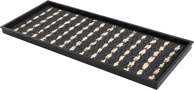 Anji Mountain Heavy Duty Waterproof Rubber Shoe Storage Mat Organizer/Boot Storage Tray Multi Use For Entryway with Coir, Gray and Ivory Insert , Fits 3 Pair (34.5" Wide)
