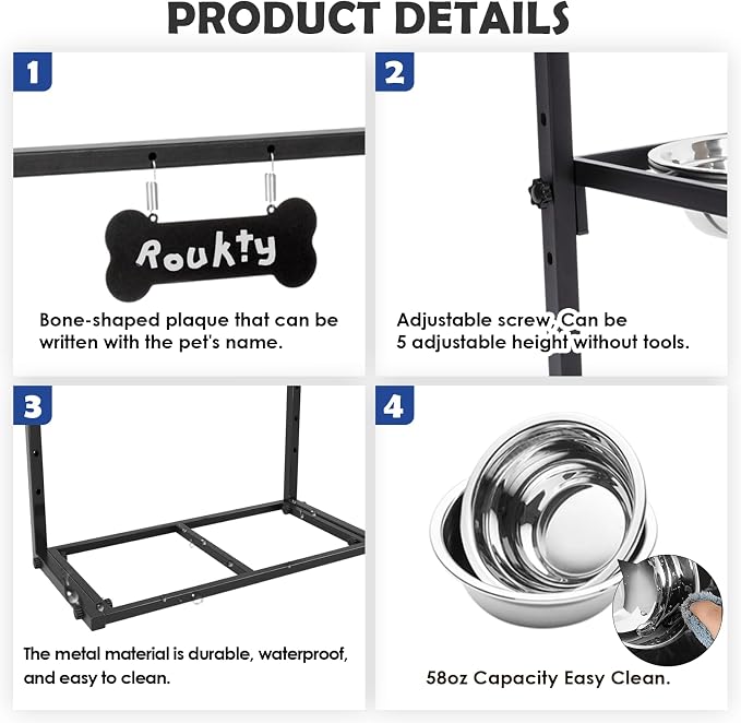 ADENGL Elevated Dog Bowls for Dogs,Raised Dog Bowl Stand with Two 1700ML Stainless Steel Bowls, Adjustable Tall Dog Food Water Bowls