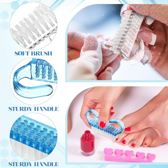Bokon 400 Pcs Handle Grip Nail Brush Bulk Hand Fingernail Scrub Cleaning Brushes for Toes and Nails Cleaner, Pedicure Scrubbing Tool Kit for Men and Women(Blue and White)