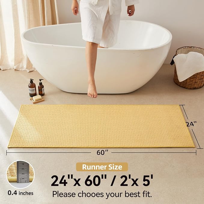 Triohero Bathroom Runner Rug, Long Bath Mat Washable Thin Quick Dry Low Pile Bathroom Runner Rugs 24 x 60 Non Slip, Yellow 24"x60"