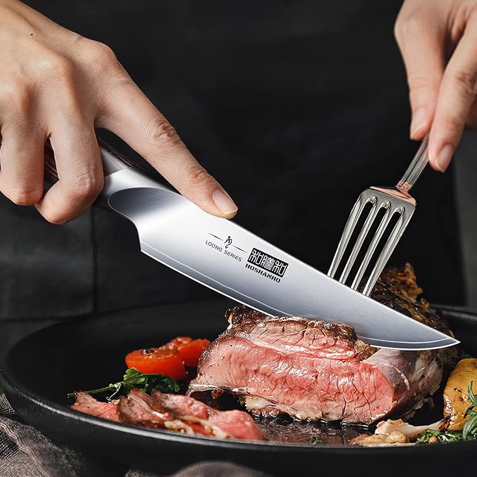HOSHANHO Steak Knives Set of 6, 4.5 Inch Non Serrated Steak Knife Set | Ultra Sharp Japanese High Carbon Steel Kitchen Steak Knives with Ergonomic Handle, Ideal Gifts