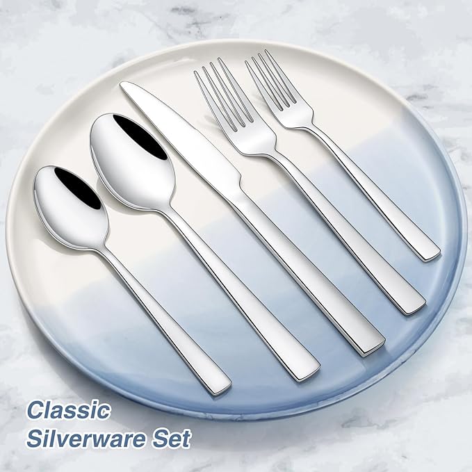 Yoehka 40 Piece Silverware Set for 8, Stainless Steel Flatware Set, Include Spoons/Forks/Knives, Mirror Polished Cutlery Set for Home Restaurant Hotel, Dishwasher Safe