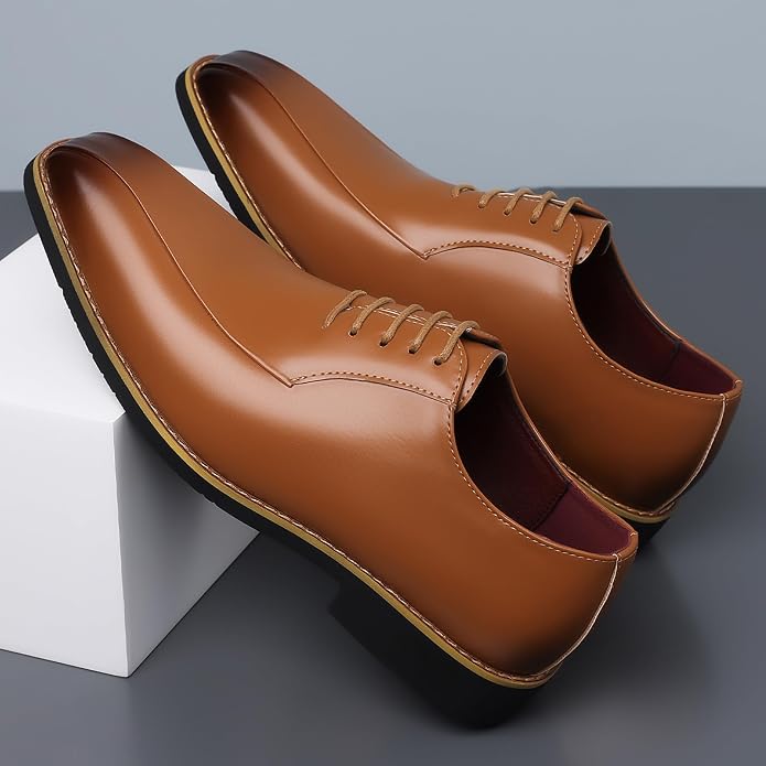 Santimon Men's Leather Dress Shoes - Oxford Lace Up Formal Business Shoes for Men - Polished Leather Dress Shoes with Low Heel