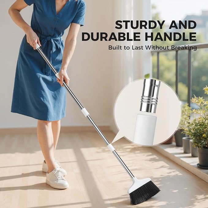 Handy Broom, Indoor/Outdoor Brooms, Duty Kitchen Broom, for Home Garage Kitchen Office Courtyard Lobby Patio Lawn Concrete (1, White)
