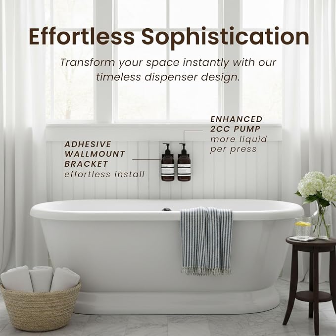 Shampoo and Conditioner Dispenser Wall Mounted Set of 2 Amber Black - No Drill Shower Soap Dispenser for Bathroom Refillable - Spa Hotel Style Accessories by MaisoNovo | 500 ml Shower Gel Dispenser Set of 2. Refillable Shampoo and Conditioner Bottles. ...