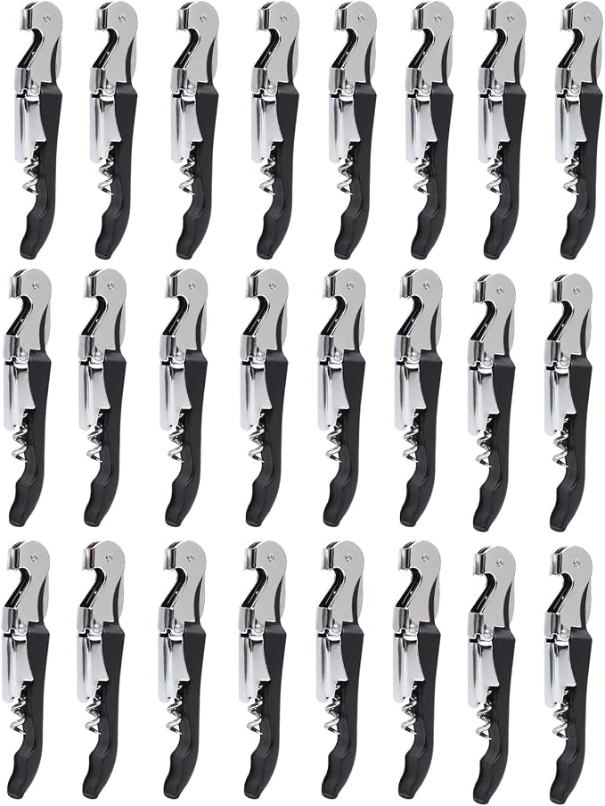 RECUTMS Corkscrew 24 Packs Wine Opener Wine Keys Bulk Stainless Steel Fold Beer or Bottle Opener Serrated Foil Cutter, Perfect for Bars Restaurants Family Company Party(Black)