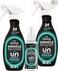 Downy Wrinkle Releaser Spray, Travel Size Spray + 16.9 Fl Oz Pack of 2, All In One Formula, Removes Wrinkles, Static and Odors, Light Fresh Scent