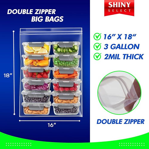 12 Count Double Zipper Jumbo Bags, 16x18, 2 Mil Thick - 3-Gallon Heavy Duty Durable Storage Bags for Baby Items, School Supplies, Pants, Bedsheets, Pillowcases, Snacks, Meat Marinate