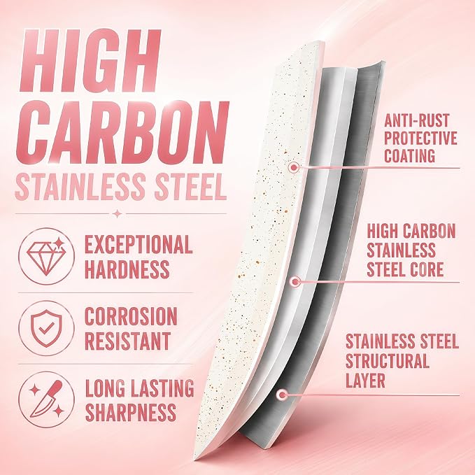 14-Piece Peach Pink Knife Block Set with Built-In Sharpener | German high-carbon stainless steel blades, dishwasher safe, ultra-sharp edges, ergonomic non-slip handles
