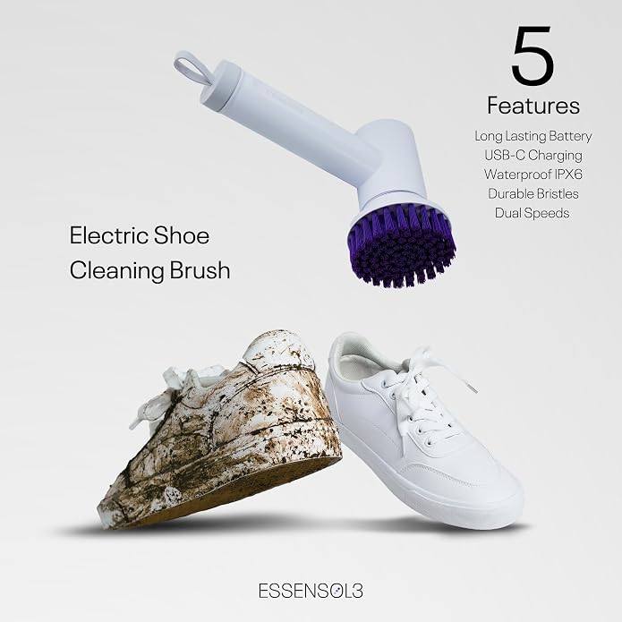 Electric Shoe Cleaning Kit, Rechargeable Shoe Cleaner Brush with 3 Heads & Solution for Sneakers