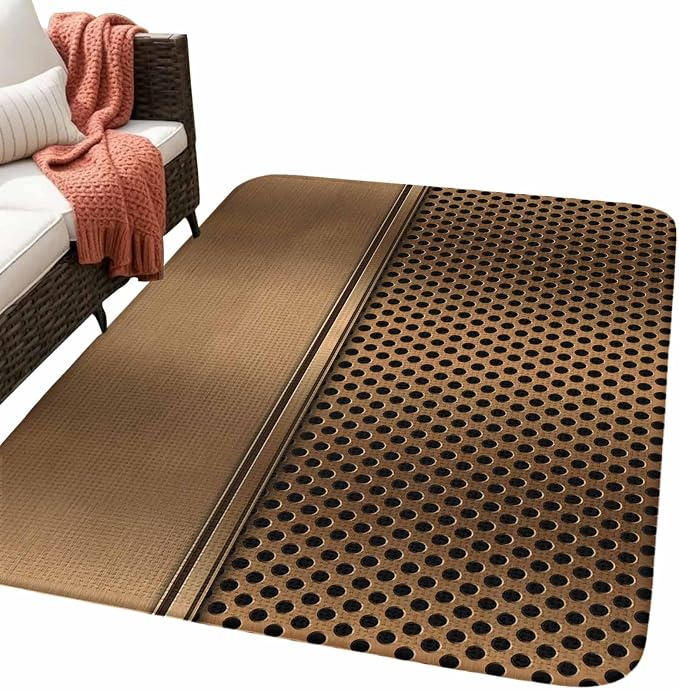 Extra Large Area Rug 63"x90.6", Brown Metal Hole Absorbent Non Slip Indoor Outdoor Carpet, Modern Copper Net Eye Hole Pattern Low Profile Floor Rug for Home Living Room Dining Room Bedroom Family Room