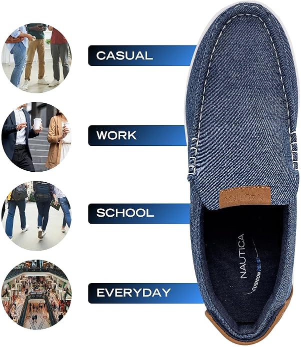 Nautica Men's Slip-On Loafers Casual Moc Toe Sneakers Boat Shoes Slipper for Men – Lightweight & Comfortable - Derwin