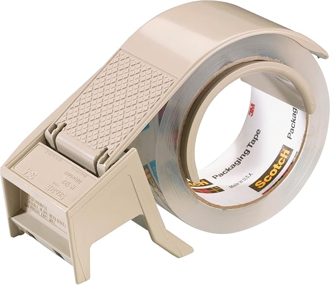 3M Scotch H122 Industrial Packing Tape Dispenser with Built-In Brake for 2" Tape – Lightweight and Compact for Commercial Packaging, Shipping, Moving, Carton and Box Sealing, Gray