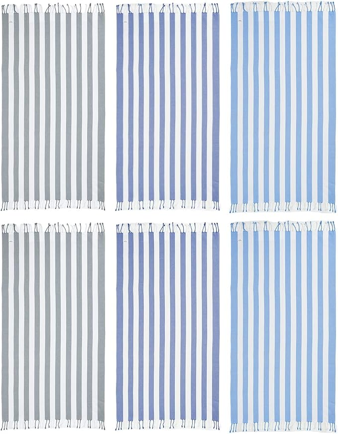 LANE LINEN 6 Pack Turkish Beach Towels, Oversized, 39"x71" - Garden Sand | Classic Cabana Stripe - Fade & Shrink Resistant - Compact & Vacuum-Packed - Long-Lasting & Fresh - Sand Shakes Right Off