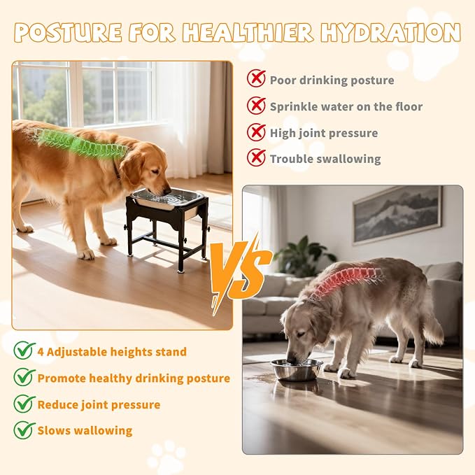 BWOGUE 1.25 Gal Elevated Dog Water Bowl, Raised Stainless Steel Bowl Stand | Raised Dog Water Bowl, 4 Adjustable Heights at 9/11/13/15 in, Non-Slip Base, Outdoor Use, Joint Pressure Relief