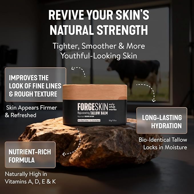 Forge Skin Beef Tallow Balm Moisturizer for Men Skin Care - Face + Body Anti Aging Wrinkle Defense, Hydration Cream - Natural Ancestral Skincare Lotion (1.7 OZ) 6pk