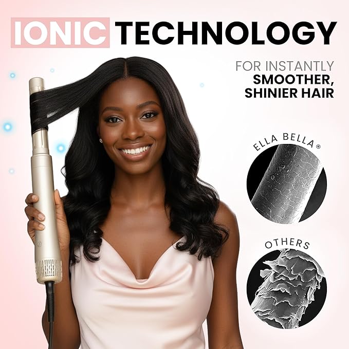 ELLA BELLA® 6 in 1 Professional Hot Air Styler • Powerful Hair Dryer & Straightener Set • Styling Without Heat Damage • Fast Drying Curling Volumizing Straightening • Includes Protective Travel Case