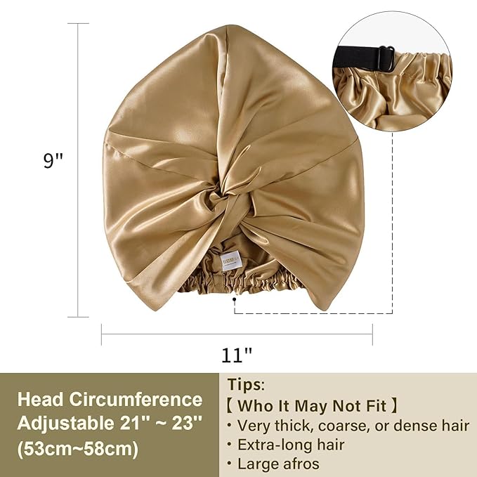 ZIMASILK 100% 22 Momme Mulberry Silk Bonnet for Sleeping Women, Breathable Silk Hair Wrap for Premium Hair Protection - Reducing Friction (1Pc, Gold)