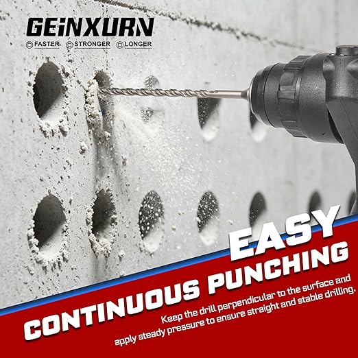 GEINXURN 15 PCS 3/16" x 6" Double Thread Rotary Hammer Drill Bits, Masonry Drill Bits Tool Set Carbide Tipped, Drilling in Brick, Stone and Concrete, Cement Walls