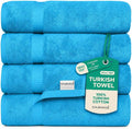 SALBAKOS 4-Piece 100% Turkish Cotton Bath Towels, 27x54 inch, Aqua | Standard Size, 630 Gsm Thick Super Soft Highly Absorbent Quick-Dry Bathroom Towel, Premium Hotel & Spa Quality Made in Turkey