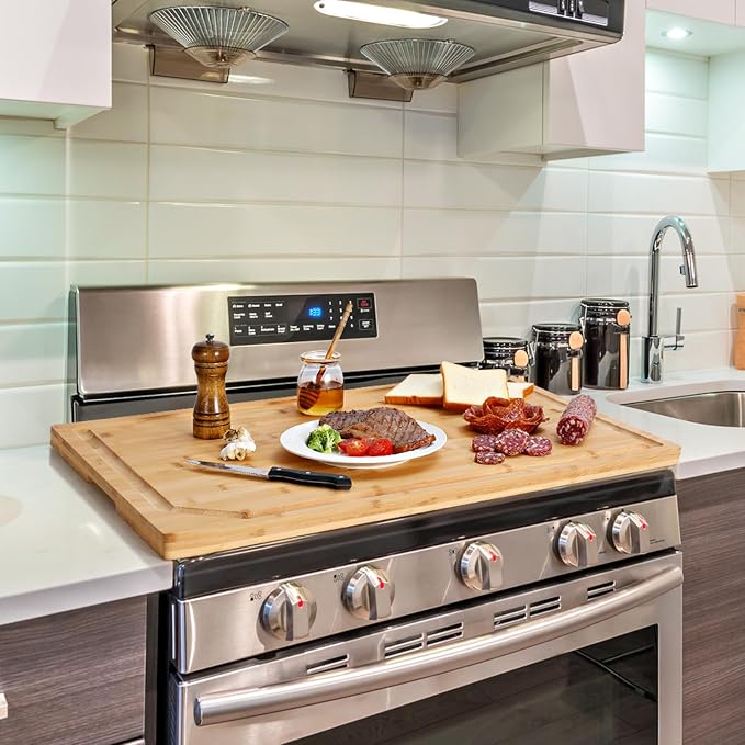 30 x 20 Extra Large Bamboo Cutting Board for Kitchen, Cutting Board Stove Top Cover, Butcher Block Chopping Board with Handle and Juice Groove, Large Charcuterie Board Over the Sink