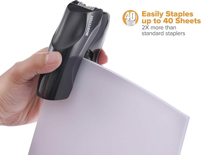 Bostitch Office Heavy Duty Stapler, 40 Sheet Capacity, No Jam, Half Strip, Fits into the Palm of Your Hand, For Classroom, Office or Desk, Black, 3-Pack