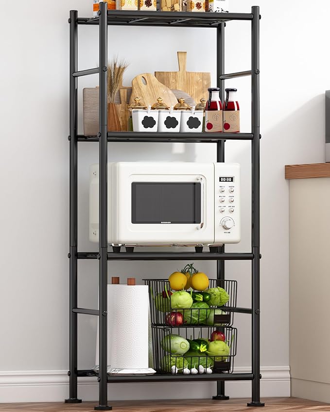 Sakugi Storage Shelves - 4 Tier Shelf Organizer, Heavy Duty Garage Shelving Unit with Leveling Feet, Stable Metal Shelves Organizer for Pantry, Kitchen and Closet, 18.4" W x 12.6" D x 44.2" H, Black