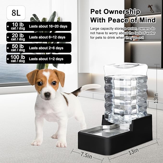 8L Dog Water Dispenser: Leak-Proof Gravity Refill Waterer