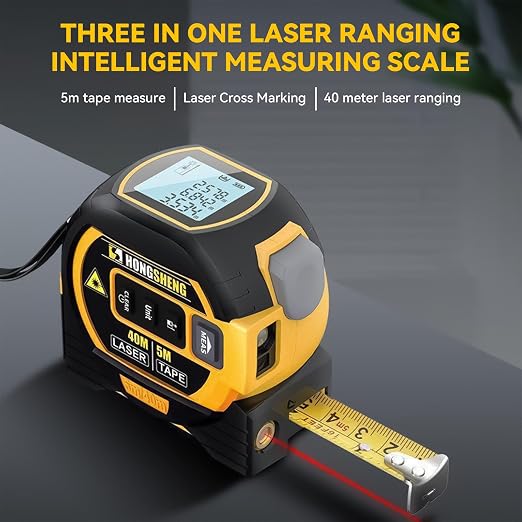 The Ruler 3-in-1 Measuring Tape, Tools Tape Measure, 3-in-1 Rangefinder with Led Display, 3 in 1 Digital Tape Measure with Cross Line, AutoLock, Measure Area, Volume, Pythagorean, Best Gift for Man