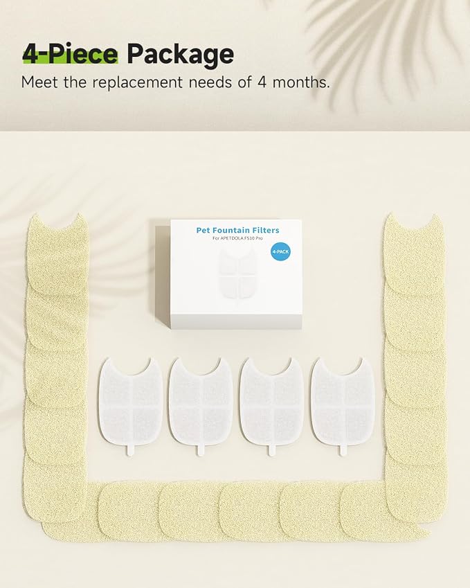 4 Pack Cat Water Fountain Filter & 16 Pack Pre-Filter Sponges for FS10pro, 6 Layer Replacement Filters for Wireless Cat Fountain Stainless Steel 135 fl oz/4L, Dog Water Fountain FS10PRO
