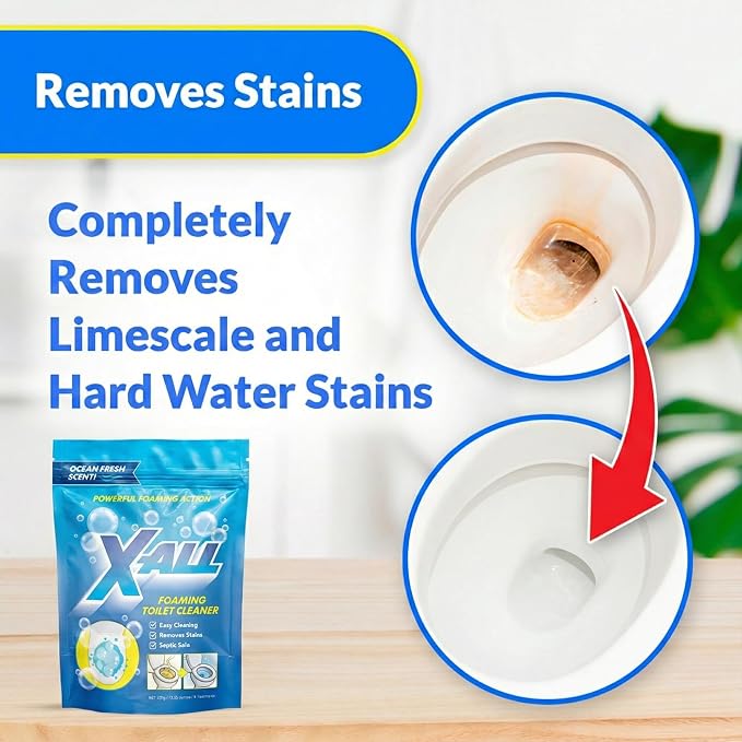 X-ALL Foaming Toilet Cleaner, Self-Activating Powder for Deep Cleaning, Fights Stains, Limescale and Mineral-Buildup (2)
