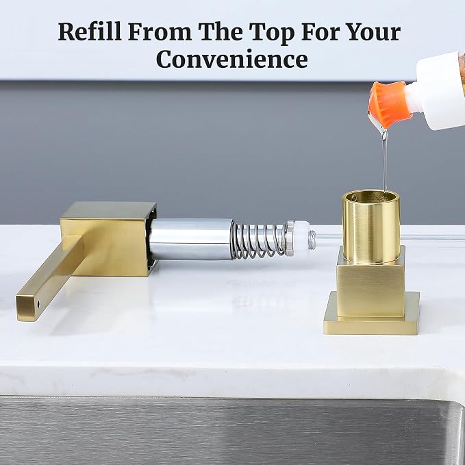 Sink Soap Dispenser for Kitchen Sink (Brushed Gold), All Brass Built-in and Refill from Top Design,Metal Hand Soap & Dish Soap Copper Pump